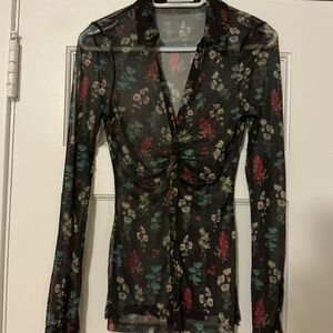 NATURAL LIFE Black Mesh Fitted Button Down Shirt Size Medium